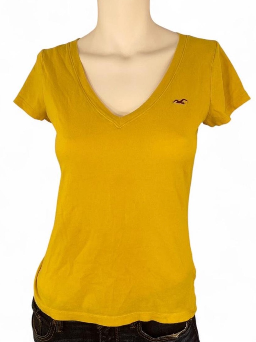 Y2K Hollister Casual Yellow V Neck Tee Size Small